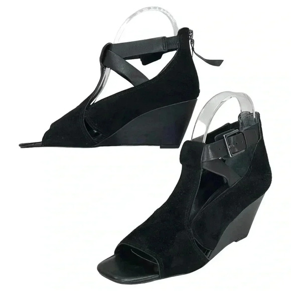 Donald Pliner Sila Wedge Sandals 7.5M Black Suede Leather Back Zipper - Picture 12 of 12